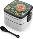 Bento Lunch Box for Women Lunch Containers for Adults Blooming Flowers Double Layered Lunchbox Large Capacity Bento Box with Cutlery for Work Picnic Camping Travel