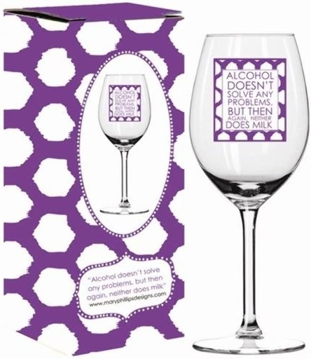 [BRSWIBIYOV7GGEI5] Mary Phillips 16 Oz Wine Glass - Alcohol Doesn't Solve Any Problems, But Then Again, Neither Does Milk