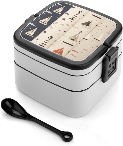[BRSRAEI2O5YR4ALL] Bento Box Stackable 2 Layers Containers Adult Lunch Box Boat And Lighthouse Lunchbox for Women Men All-in-One Meal Prep Containers Leakproof Lunch Containers for Work