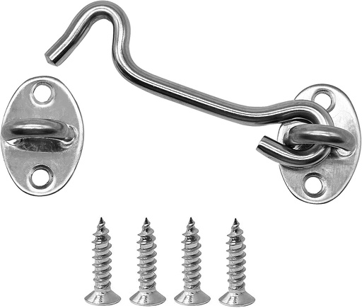 [BRSRAEIOOINQOH3A] 4 Pack 4" Hook and Eye Gate Latch, Stainless Steel Rust-Resistant Barn Door Lock Cabin Hooks for Gate Shutters Window Slide Barn Shed Cabinet Bathroom, with 16pcs Screw,Silver