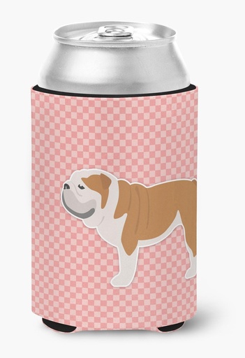[BRSWKH32C55AYCYZ] Caroline's Treasures BB3662CC English Bulldog Checkerboard Pink Can or Bottle Hugger Cooler Washable Drink Sleeve Collapsible Beverage Insulated Holder, Can Hugger, Multicolor
