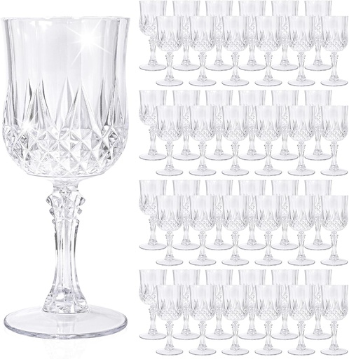 [BRSREFDQDEOQGALK] 48 Pack Transparent Plastic Wine Glasses, Vintage Plastic Goblets for Parties, Drinking Glasses Unbreakable Glassware Crystal Water Goblets Reusable Drinkware for Wedding Reception Grand Event Party