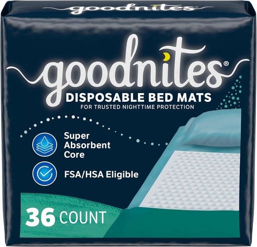 [BRSWIG3QCF7QG2L6] Goodnites Disposable Bed Pads/Bed Mats for Bedwetting, 2.4 x 2.8 ft, 36 Ct (4 Packs of 9)