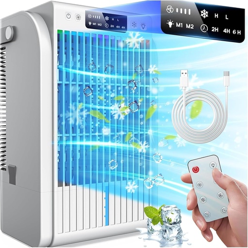 [BRSRA2T2DN7RAEQ7] Portable Air Conditioners,2024 New4 Wind Speeds 1500 ML Quiet Portable AC,with Remote,and 7-color LED light,2 Speeds Humidifier 2-6H Timer Evaporative Air Cooler,for Room Office Camping