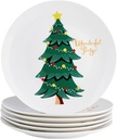 Christmas Dinner Plates - Set of 6, 10 inch Bone China - Dishwasher & Microwave Safe Holiday Tree Main Course Plates,Xmas Novelty Funny Gift for Women, Men,Family