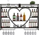 Wall Mounted Wine Rack,with LED Light, Liquor Bar Display Shelf,Lron Wine Bottle Shelves,3-Tiers Hanging Goblet Storage,for Home Kitchen Restaurant Wine Cellar Wine Stand(Black,120