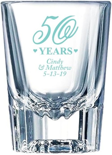 [BRSWG2YQCMMGMDLB] Personalized Color Printed Barcraft Shot Glass - 50 Years - Robins Egg Blue - 72 pack