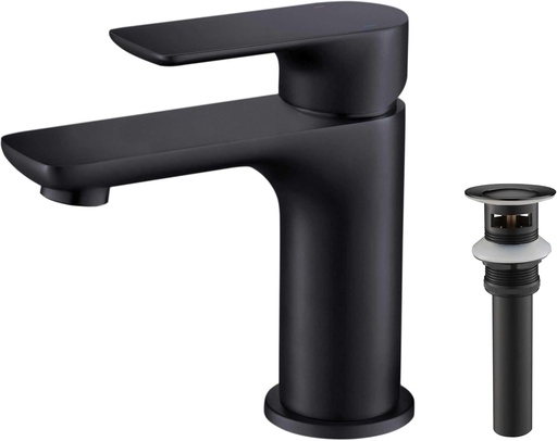 [BRSW2HYLAQCQMDL4] KIBI Tender Single Handle Bathroom Sink Faucet with Pop-Up Drain | Solid Brass High Arc Spout | Faucet with Smooth Water Flow, Corrosion-Resistant and Easy Installation (Matte Black, KBF1019)