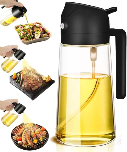 [BRSRAYACCQPREAYY] Oil Sprayer for Cooking 2 in 1 Olive Dispenser Bottle 16oz/470ml Kitchen Gadgets for Air Fryer, Salad, BBQ - Glass Mister Spray -Transparent Black