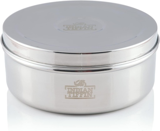 [BRSW223QOQFAGD3G] Indian-Tiffin Masala Dabba – Airtight Spice Container – Food Grade Stainless Steel – with Spice Labels & Spoon (Large (20cm), Steel Lid, Clear Lids on Inner Pots)