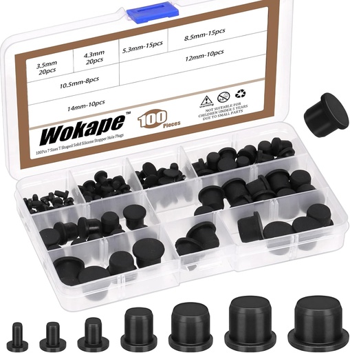 [BRSRAEDYOQPGGC3A] 100Pcs Black High Temp Silicone Plug Mount Set, 7 Sizes of Dia T-Shaped Solid Rubber Stopper Hole Plugs for Powder Coating Plating Waterproof Sealing Plugs Pipe Holes Test Tube Plugs