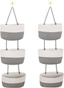 HOIGON 2 PCS Over The Door Storage Hanging Baskets, Woven Cotton 3 Tier Hanging Wall Basket, Hanging Storage Basket for Organizing, Living Room, Bathroom, Bedroom, Kitchen