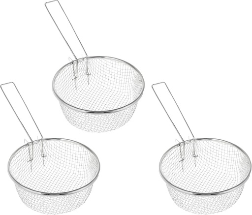 [BRSWYBIBOUGW2HQU] Metal Deep Fry Basket Strainer - Pack of 3 - Fryer Baskets With Handle - Stainless Steel Fries Cooking Strainers - 7 Inches