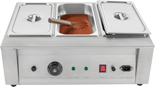[BRSROBARB4CRU3DH] Chocolate Melter, 3 Tanks Chocolate Tempering Machine, Stainless Steel 300W Electric Chocolate Melting Pot With Temperature Control, Commercial & Home Food Warmer For Melting And Heating Milk/Cream