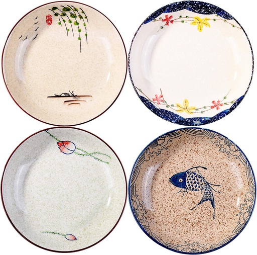 [BRSWYGAFAQCQOAY2] Japanese 8 Inch Retro Dinner Plates Porcelain Plate Set of 4 Ceramic Dishes Microwavable Plates,
