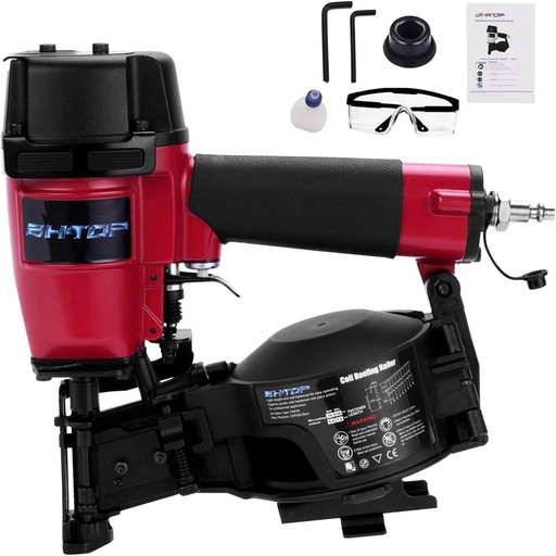 [BRSROHD7PINBSYDV] BHTOP CN45N Roofing Nailer, 15 Degree Roofing Nail Gun, 3/4-Inch to 1-3/4-Inch Coil Nails, 120-pcs Load Capacity Coil Nailer in Red
