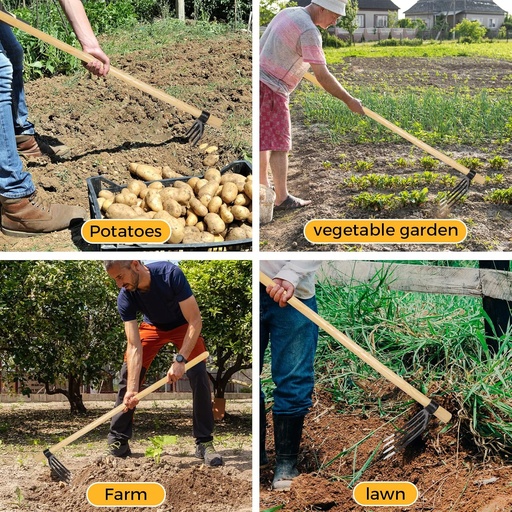 [BRSRMAD2BEFRGDIV] Heavy Duty Forged Eye Hoe Fork for Garden - 4 Tines Digging Spading Fork, Forged High-Carbon Steel (Corrosion-Resistant), Effortless Tool for Digging, Harvesting Tubers, Weeding