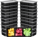 Hushee 50 Pack 17 oz Small Meal Prep Containers with 3 Compartments Snack Containers with Lid Disposable Plastic Bento Box Travel Lunch Food Boxes Stackable for Office Picnic (Black)