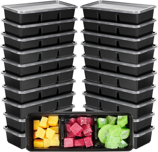 [BRSROFD3A4NWYC3V] Hushee 50 Pack 17 oz Small Meal Prep Containers with 3 Compartments Snack Containers with Lid Disposable Plastic Bento Box Travel Lunch Food Boxes Stackable for Office Picnic (Black)