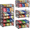 3-Pack Stackable Can Rack Organizer for Pantry, Adjustable Can Holder for Various Ounce of Cans up to 90, Rolling Can Dispenser for Canned Food Soup Goods Storage in Kitchen Cabniet, 2 Tier, Black