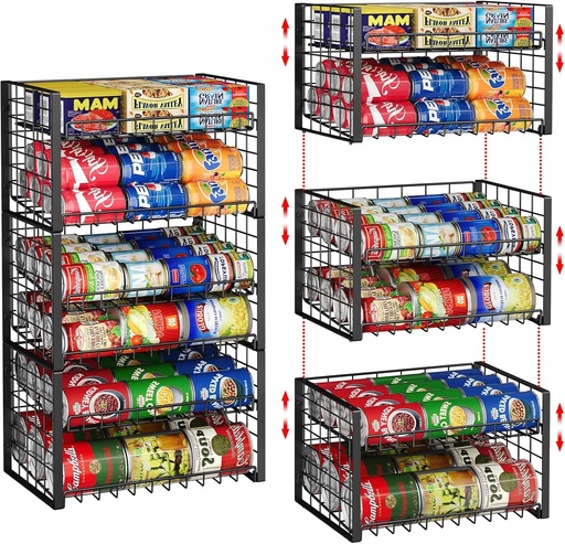 [BRSREZD4OQPQK3Y7] 3-Pack Stackable Can Rack Organizer for Pantry, Adjustable Can Holder for Various Ounce of Cans up to 90, Rolling Can Dispenser for Canned Food Soup Goods Storage in Kitchen Cabniet, 2 Tier, Black