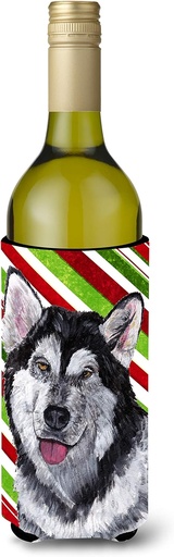 [BRSWIAQ3OJYWIE3G] Caroline's Treasures SC9490LITERK Alaskan Malamute Candy Cane Holiday Christmas Wine Bottle Hugger Bottle Cooler Sleeve Hugger Machine Washable Collapsible Insulator Beverage Insulated Holder