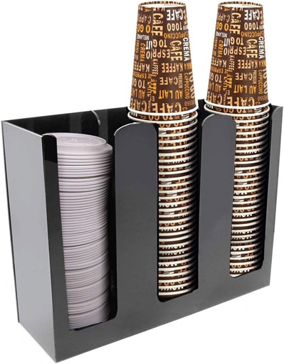 [BRSWGBQBC54BQALJ] Tirifer Disposable Paper Cup Dispenser, Acrylic Coffee Cup and Lid Storage Organizer Holder, Coffee Milk Tea Shop Restaurant Accessories Christmas Party Supplies, 3 Compartments