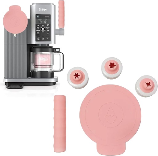 [BRSREHANOUFBUD33] Shaped Nozzles for Ninja Ice Cream Makers Swirl NC701 NC700 Parts +1 Handle Cover Anti-slip + 1 Dustproof Lid for Internal Components (Pink)