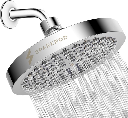 [BRSWGZQZCF6REC3Z] SparkPod Shower Head - High Pressure Rain - Premium Quality Luxury Design - No Tools Needed - Easy Clean Adjustable Replacement for Your Bathroom Shower Heads (Luxury Polished Chrome, 6 Inch Round)