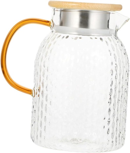 [BRSREAAHOR7BM2TB] Glass Cold Water Kettle with Steel Lid Transparent Stylish Beverage Pitcher for Home Use Large Capacity Tea and Iced Drink Container Easy-pour Spout for Parties