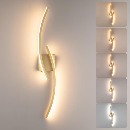 [BRSRAZT7AQFRUF3O] Hardwired Modern LED Wall Light Fixtures, 3000~6000K Modern 5CCT Wall Sconce for Living Room, 31.5IN Indoor Wall Lights Gold Bathroom Light for Bedroom, Hallway, Bedside