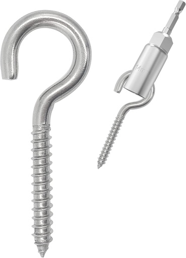 [BRSW2ED2DEMQO3TD] 304 Stainless Steel Screw-in Hooks, Heavy-Duty Eye Hooks for Wood, Christmas Lighting (14 pcs + 1/4" Hex Shank Wing Nut Driver)