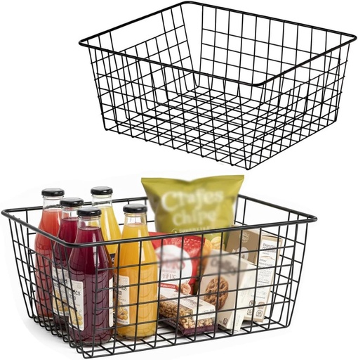 [BRSWYBTQDIBQGGT5] Kitchen Wire Baskets Farmhouse Decor Metal Food Storage Organizer,Household Refrigerator Bin with Built-in Handles for Cabinets,Pantry,Bathroom,Black
