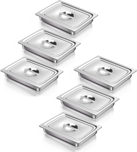 [BRSREFDRDIPBMCL6] WantJoin Steam Table Hotel Pans with Lid 1/2 Half Size 2.5 Inch Deep 6 Pack, Stainless Steel Metal Tray Set Food Storage Container, Restaurant Chafing Dishes Commercial Buffet Warmer Catering Supplies