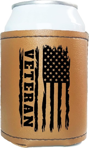 [BRSREZIFPMJWGFLA] American Flag Veteran Can Cooler for Veteran Day Fathers Day Birthday, Leather Beer Can Cooler Sleeve Party, Veteran Gifts for Dad Grandpa Husband