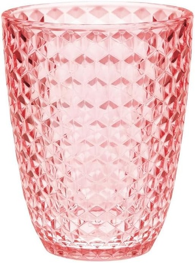 [BRSREYIKDIIG2HT7] Elegant Diamond Cut Acrylic Drinking Glasses Set of 4, Break Resistant, 12oz Capacity, Stylish Pink Finish