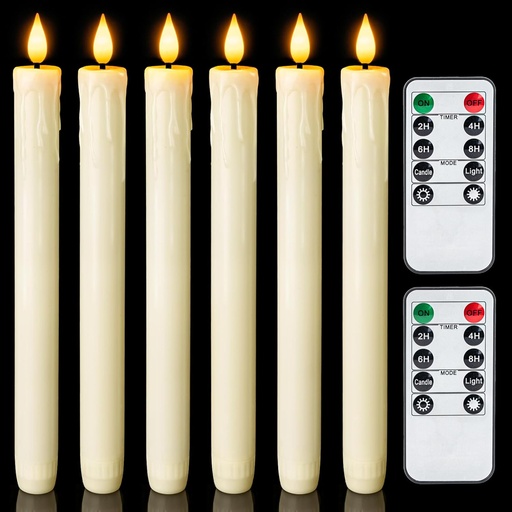 [BRSWYAIEOIDWAF3P] Homemory Real Wax LED Flameless Taper Candles with Remote Timer, 9.6 Inches Ivory Fake Candlesticks, Dripless Battery Operated Window Candle with 3D Flickering Flame for Fireplace Xmas Halloween