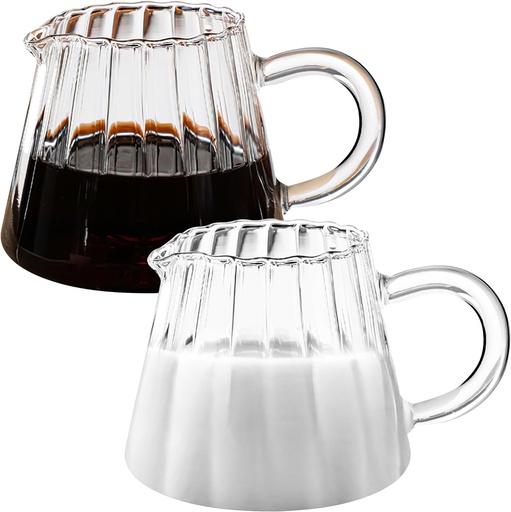 [BRSROCAFOYDRM2YZ] Loscarol 2 Pcs Small Glass Pitcher - Elegant Wave Shaped Creamer Pitcher for Coffee, Milk, Tea, 6 oz Milk Frothing Cup Creamer Jug for Kitchen