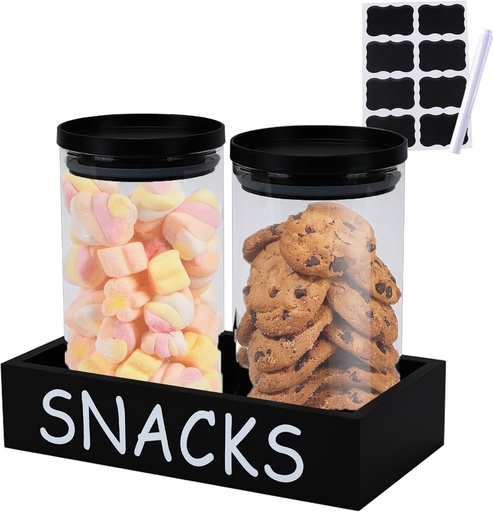 [BRSREFQOBZ7AYEYV] Glass Snack & Cookie Jars Set of 2, Glass Storage Containers with Airtight Lids and Black Tray, Clear Food Storage Canisters for Candy Nuts Sugar Coffee Tea Pantry Organization