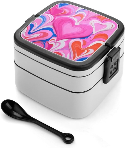 [BRSRAZYLPIFWE2TD] Bright Peach Heart Bento Box Adult Lunch Box All-in-One Lunch Containers with Removable Compartments Double Layer Bento Lunch Box with Spoon And Handle Stackable Lunchbox