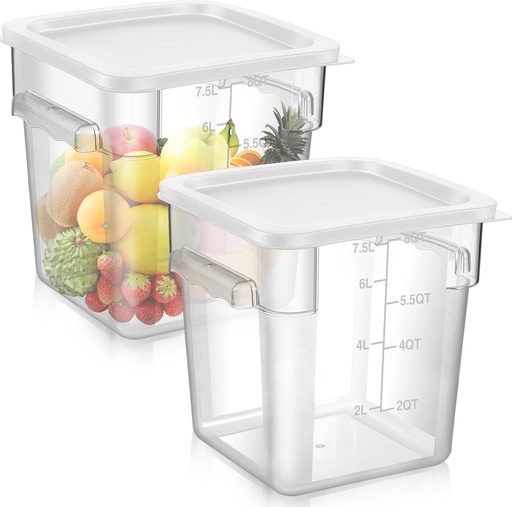 [BRSROBD5OABR4G3P] 2 Pieces Square Food Storage Containers Polycarbonate Clear food Container with Lid Commercial Storage with Graduations for Commercial Kitchen Dough Marinating Meat(White,8 Qt)
