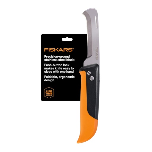 [BRSWYHARCINQG2DB] Fiskars Folding Produce Knife, Gardening Tool for Harvesting Produce with Foldable Ergonomic Design, Stainless Steel Curved Blade, Orange