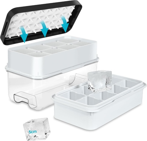 [BRSROZA5CMDQ23Q7] Large Ice Cube Tray, Easy Release Press Ice Cube Moulds with Lid, No Overflow Silicone Moulds with Stackable Lid, Perfect for Cocktails & Party Drinks, for 16 Large Ice Cubes(5cmx5cmx4.5cm), Black