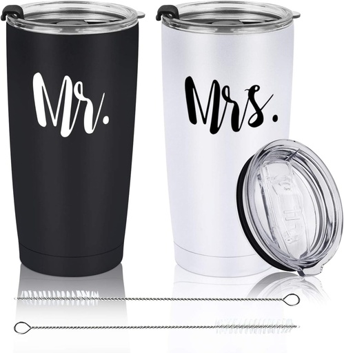 [BRSWY233DF7BECD6] Mr and Mrs Tumbler Set of 2 Stainless Steel Travel Tumbler Ideas for Newlyweds Couples Wife Bride To Be Newly Engaged Bridal Shower, Insulated Travel Tumbler for Wedding Engagement(20 oz, Black&White)