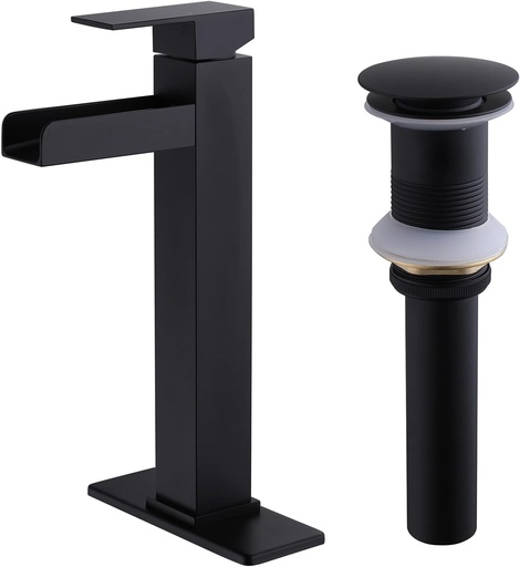 [BRSRMAQLC4MGOCTD] Brass Black Bathroom Faucet with Pop Up Drain Waterfall Single Handle Faucet Bathroom Sink Faucet RV Bathroom Vessel Basin Faucet Vanity Faucets Deck Mount 51602B