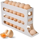 30 Egg Holder for Fridge, 4 Tier Auto Rolling Egg Organizer for Refrigerator, Fridge Organizers and Storage (White)