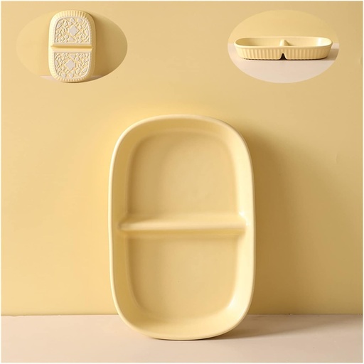 [BRSROZAQBN6QM23V] Weight Management Tableware - Solid Color Fat-reducing Tableware 9.5" Square Divided Plates with Carved Non-slip Bottom 2 Sectioned Portion Control Plates for Adults Breakfast Plate Fruit Platter (Co