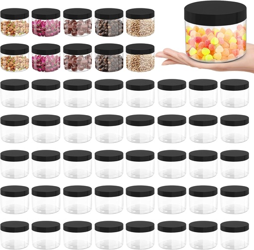 [BRSRAFAKOBYBOH36] 50 Pcs 10 Oz Plastic Jars with Lids Containers Storage Airtight Wide Mouth Food Jar Clear Cylinder Container for Grocery Kitchen Dry Food Butter Honey