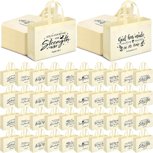 [BRSREYL3CEHBACQ6] Paterr 100 Pcs Religious Tote Bags 12 x 12 Inches Large Christian Bible Non Woven Reusable Goodie Bags with Handles for Women