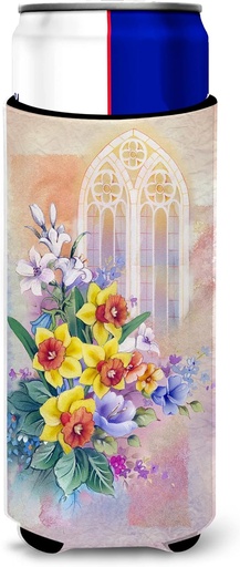[BRSWKHD5CUHR2FTC] Caroline's Treasures Church Window & Daffodils Michelob Ultra Hugger For Slim Cans, Multicolor